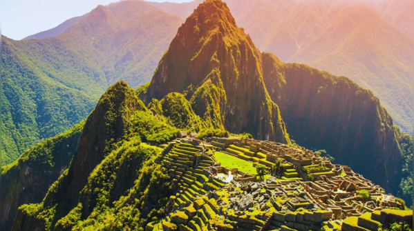 The ancient Incan city of Machu Picchu nestled in the mountains