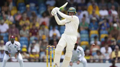Usman Khawaja at the crease during the first Test match.