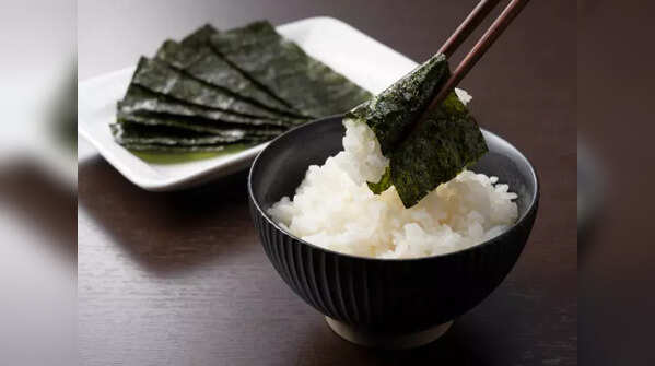 A close-up of fresh, green seaweed.