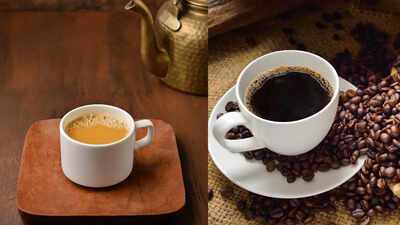 Two cups of coffee and tea side by side