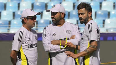 Rohit Sharma, Gautam Gambhir, and Virat Kohli during a match.