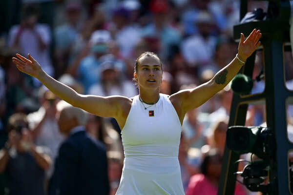 Aryna Sabalenka celebrates her hard-fought victory.